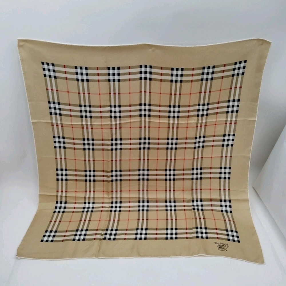 Authentic Burberry Tan and Black Checkered Square 100% Silk